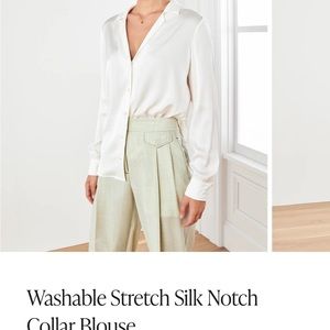Quince Washable Stretch Silk Notch Collar Blouse in Ivory sz S